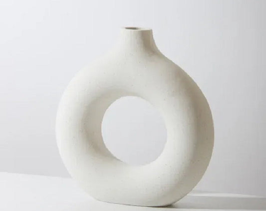 Ceramic Donut Vase on minimalist shelf
